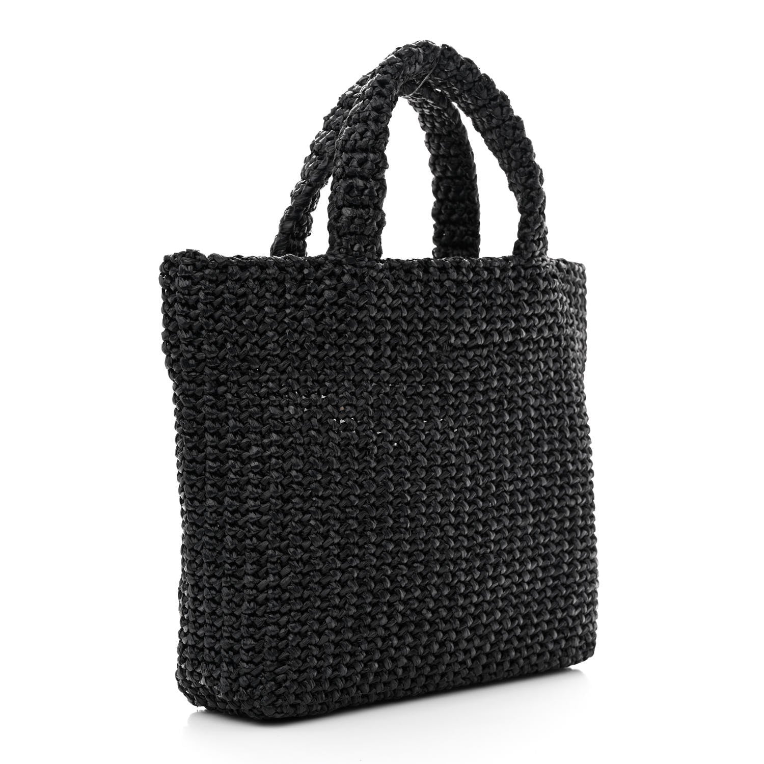 Prada Yarn Raffia Effect Crochet Small Logo Tote Black 3 of 10