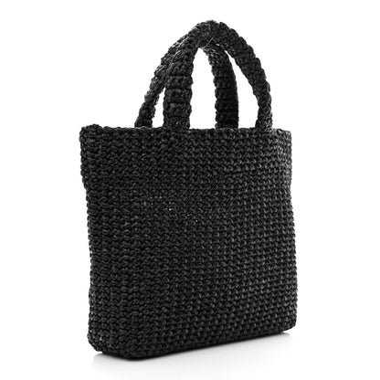 Prada Yarn Raffia Effect Crochet Small Logo Tote Black 3 of 10