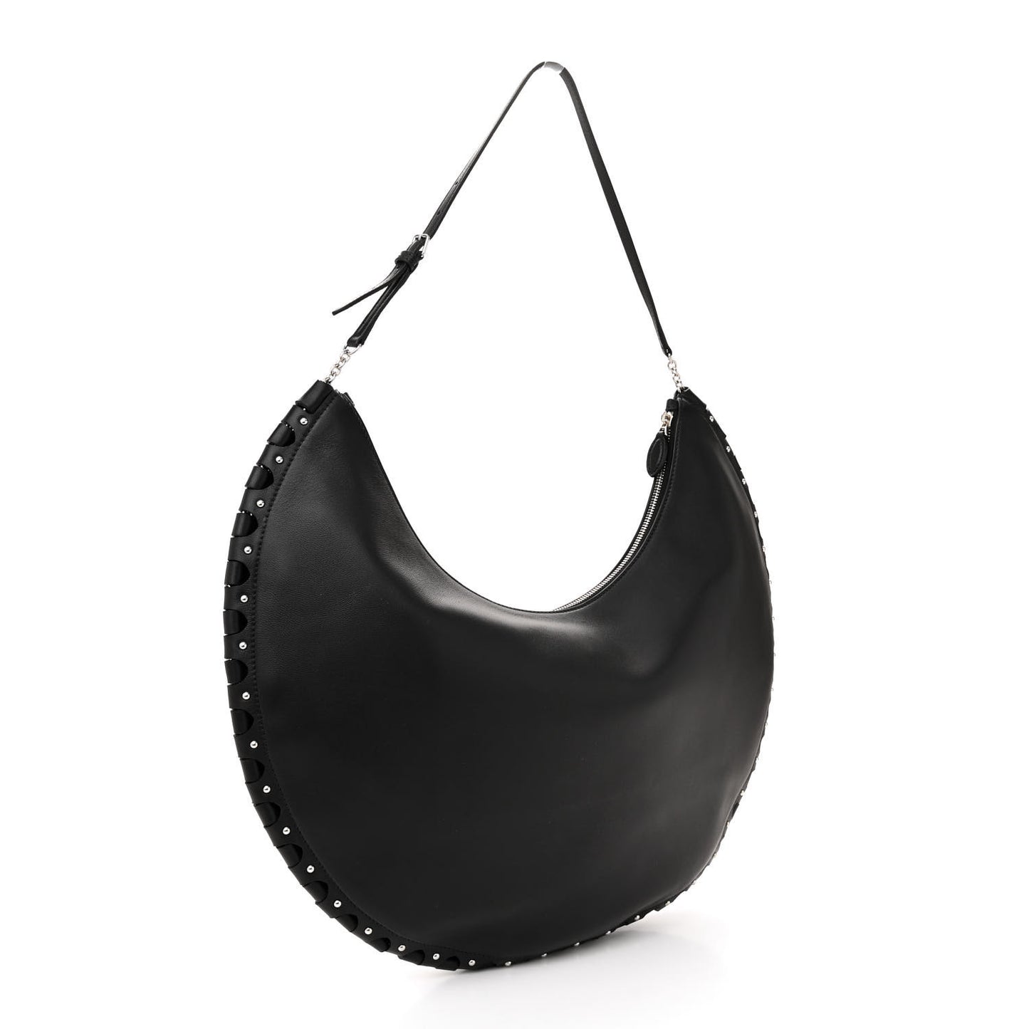 Lambskin Studded Large Demi Lune Bag Black