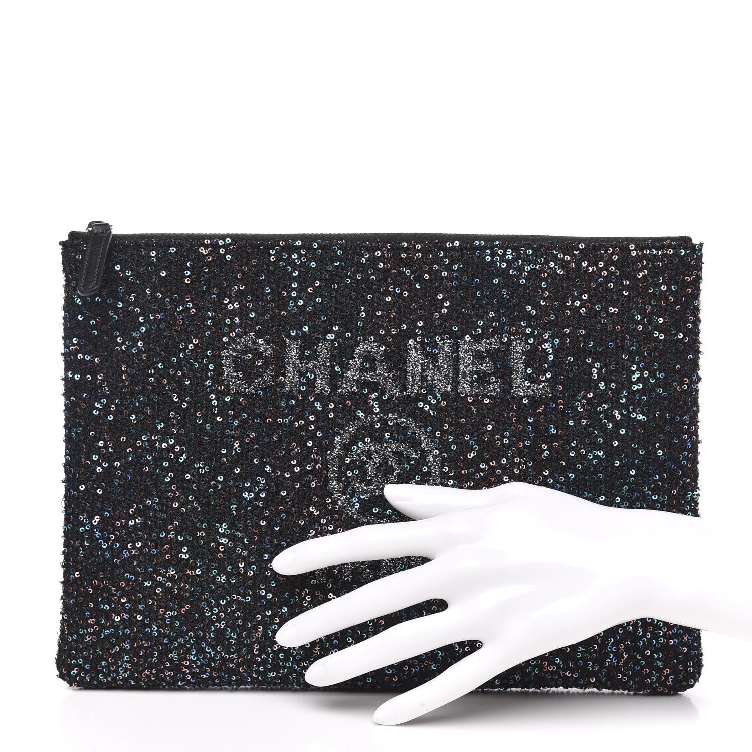 Chanel Canvas Sequin Medium Deauville Cosmetic Pouch Black 2 of 13