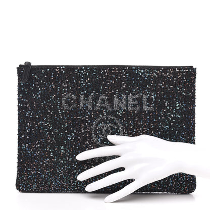 Chanel Canvas Sequin Medium Deauville Cosmetic Pouch Black 2 of 13