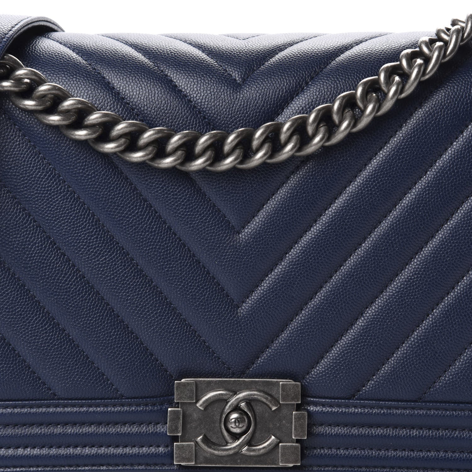 Chanel Caviar Chevron Quilted New Medium Boy Flap Dark Navy Blue 12 of 13
