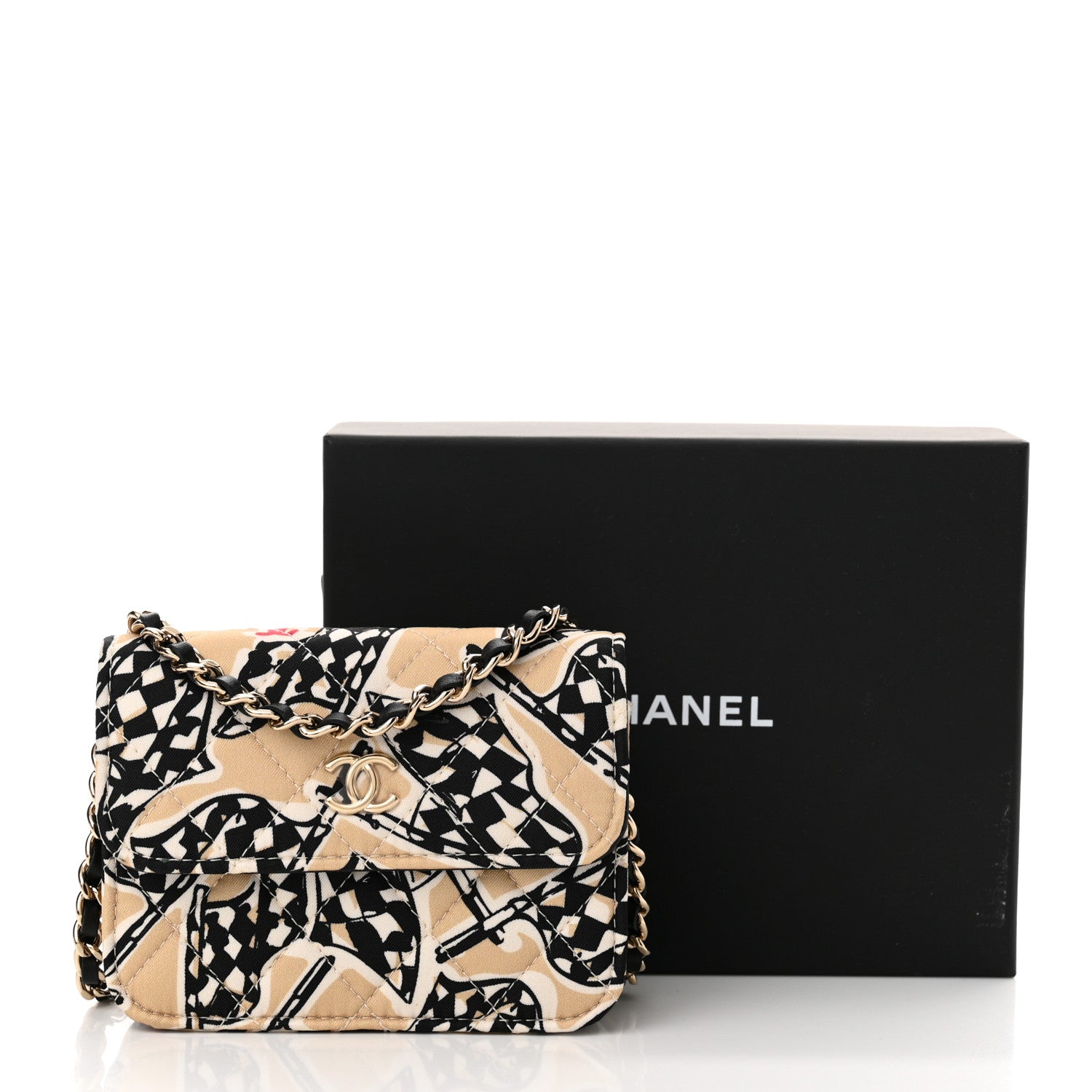 Chanel Canvas Check Flag Printed CC Clutch With Chain Beige Multicolor 12 of 12