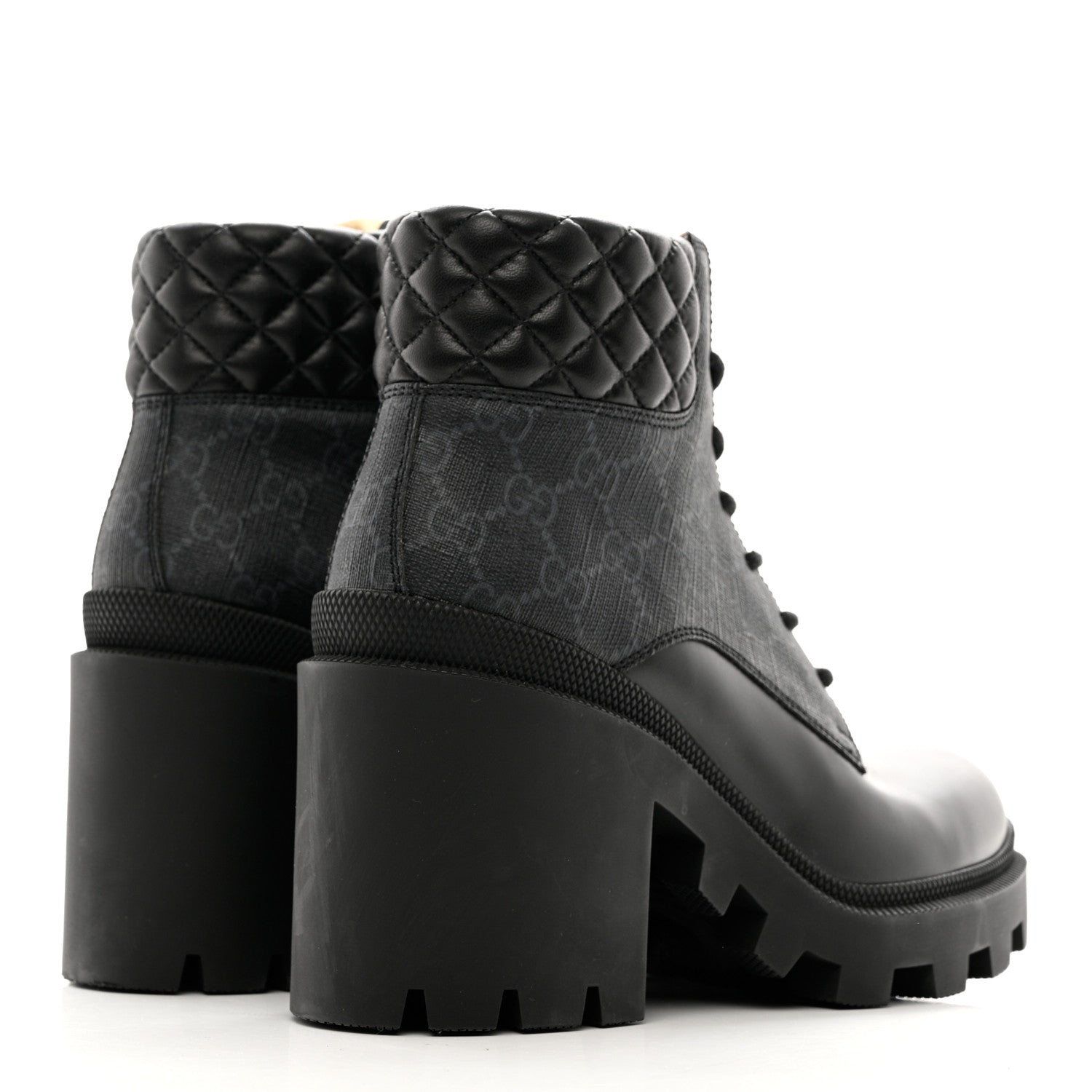 Gucci Apollo Calfskin GG Supreme Nappa Samoa Quilted Lace Up Ankle Boots 38.5 Black 4 of 9