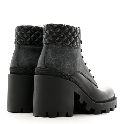 Gucci Apollo Calfskin GG Supreme Nappa Samoa Quilted Lace Up Ankle Boots 38.5 Black 4 of 9