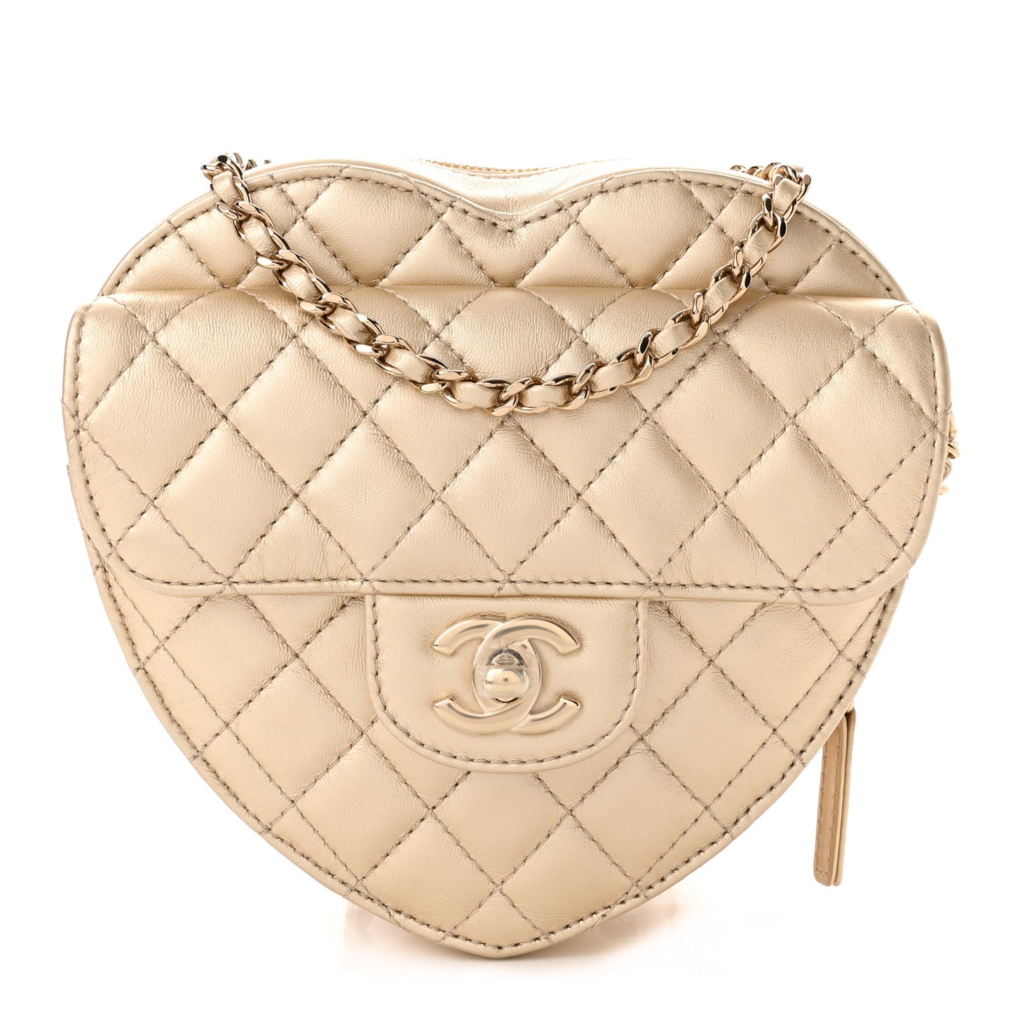 Metallic Lambskin Quilted CC In Love Heart Bag Gold
