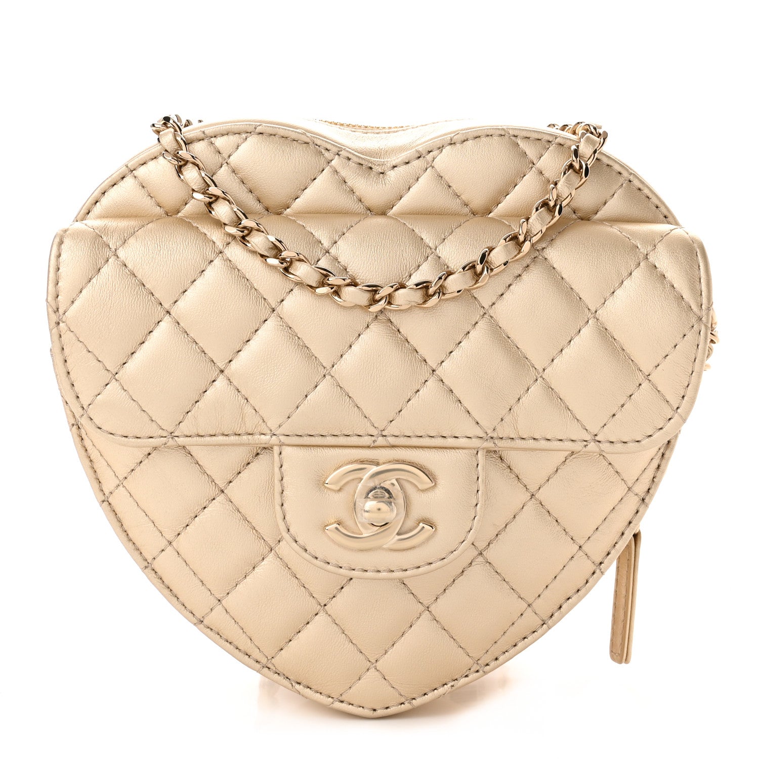 Chanel Metallic Lambskin Quilted CC In Love Heart Bag Gold 1 of 11