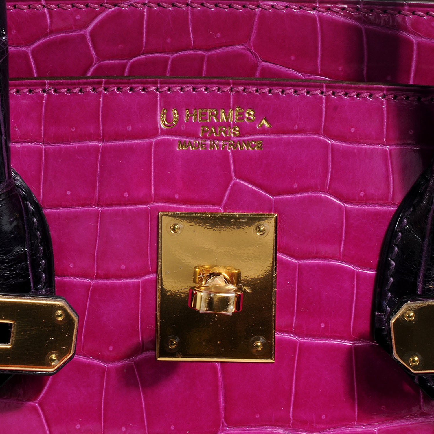 Hermes Shiny Porosus Crocodile Bi-Color Horseshoe Birkin 35 Rose Scheherazade/Amethyst 7 of 10