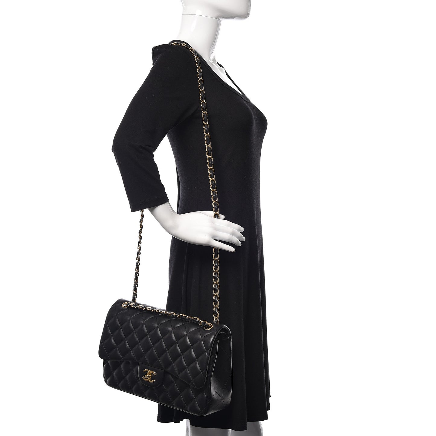 Lambskin Quilted Jumbo Double Flap Black