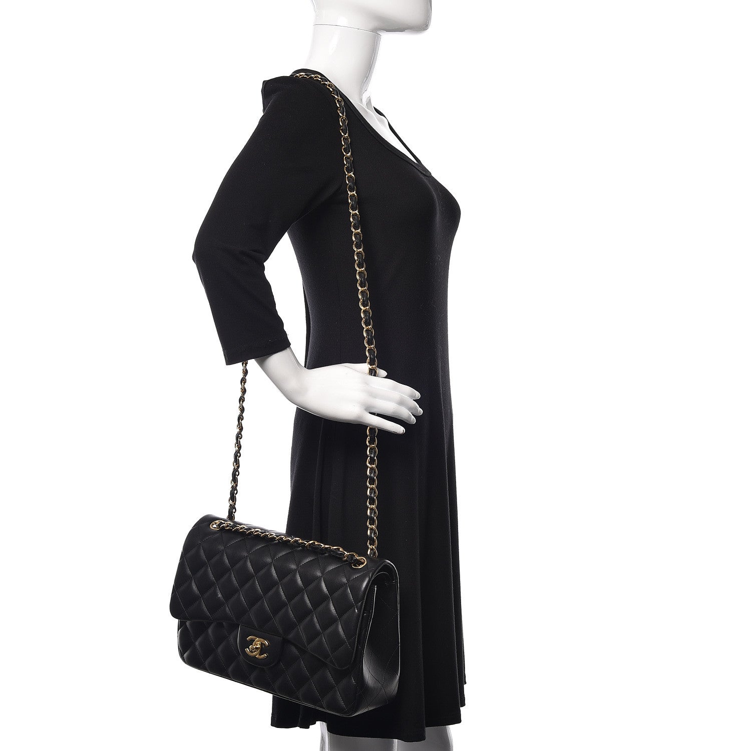 Chanel Lambskin Quilted Jumbo Double Flap Black 1 of 14