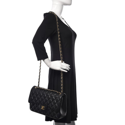 Chanel Lambskin Quilted Jumbo Double Flap Black 1 of 14
