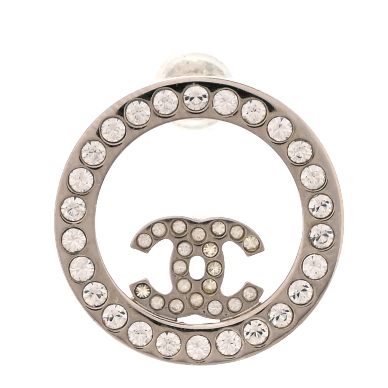 Chanel Crystal CC Round Single Earring Silver 1 of 4