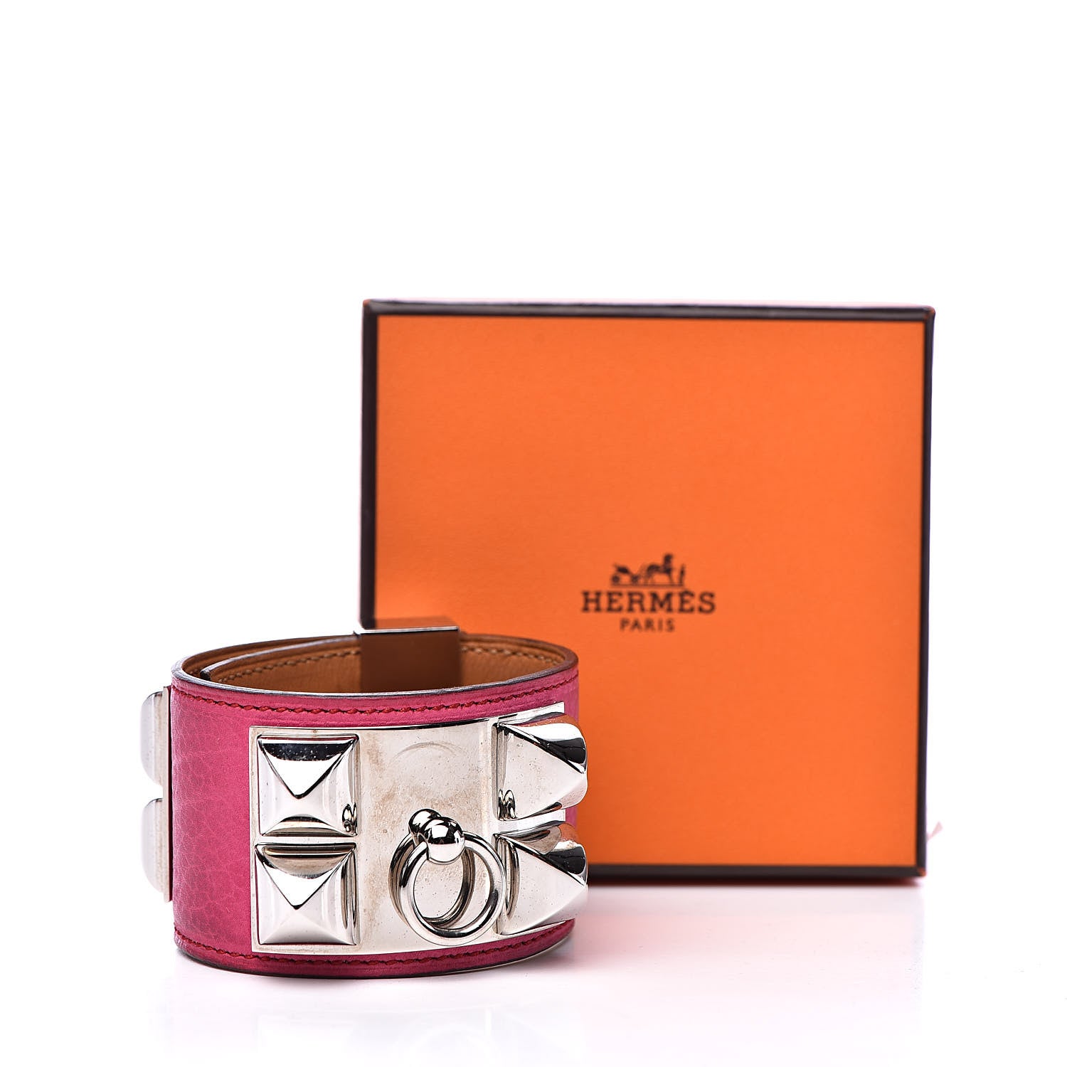 Hermes Taurillon Gaucho Collier de Chien CDC Bracelet S Fuchsia 8 of 8