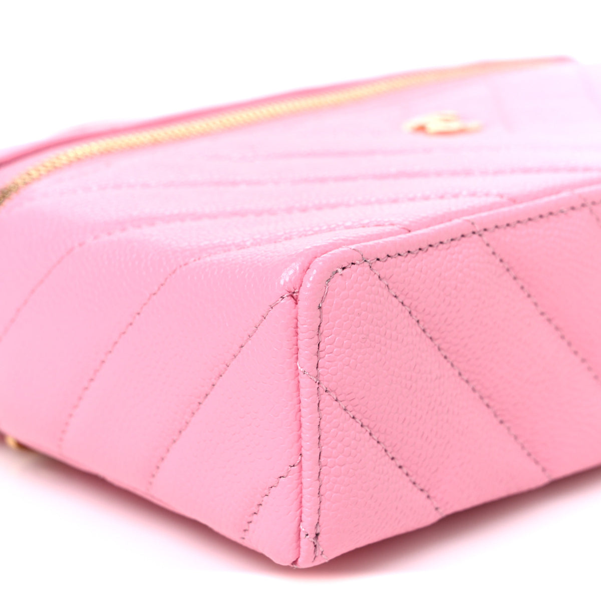 Chanel Shiny Caviar Quilted Sleek Chevron Vanity With Chain Rose 9 of 11