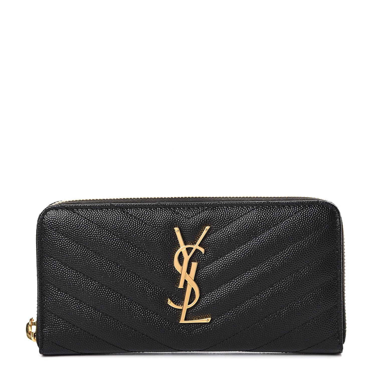 Saint Laurent Grain De Poudre Matelasse Chevron Monogram Zip Around Wallet Black 1 of 6