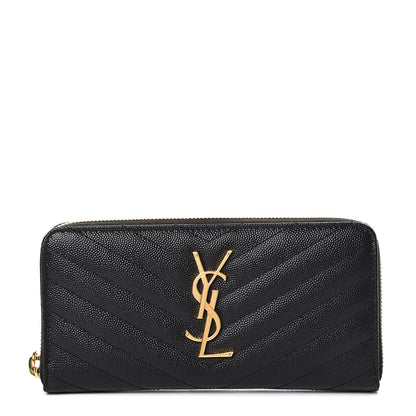 Saint Laurent Grain De Poudre Matelasse Chevron Monogram Zip Around Wallet Black 1 of 6