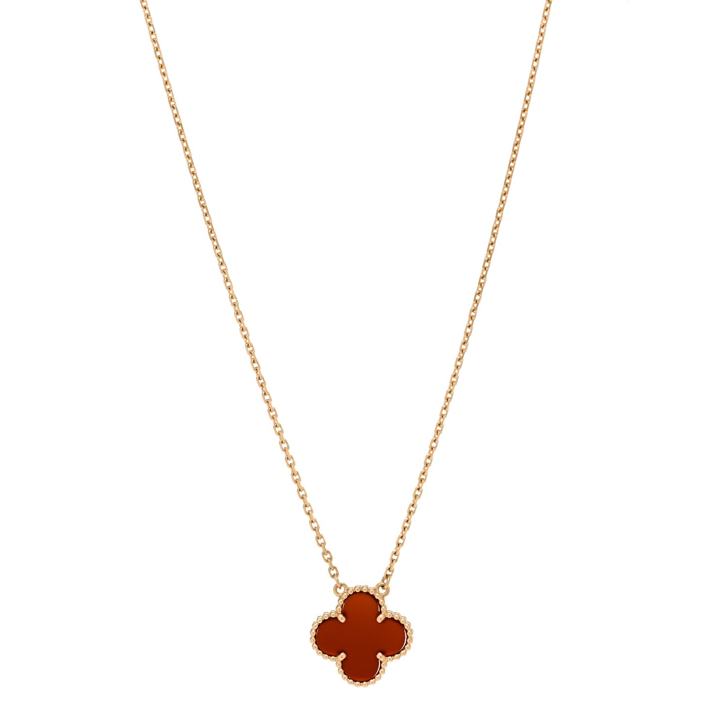 18K Yellow Gold Carnelian Vintage Alhambra Pendant Necklace