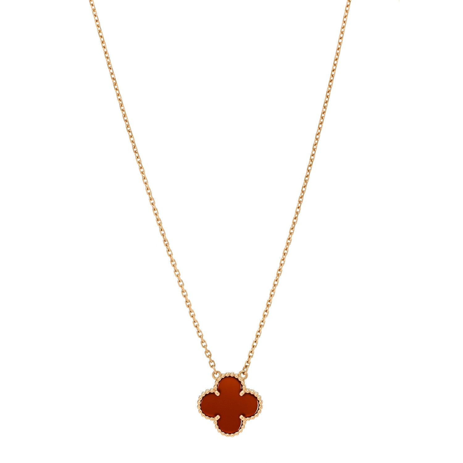Van Cleef & Arpels 18K Yellow Gold Carnelian Vintage Alhambra Pendant Necklace 1 of 5