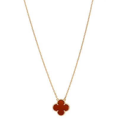 Van Cleef & Arpels 18K Yellow Gold Carnelian Vintage Alhambra Pendant Necklace 1 of 5