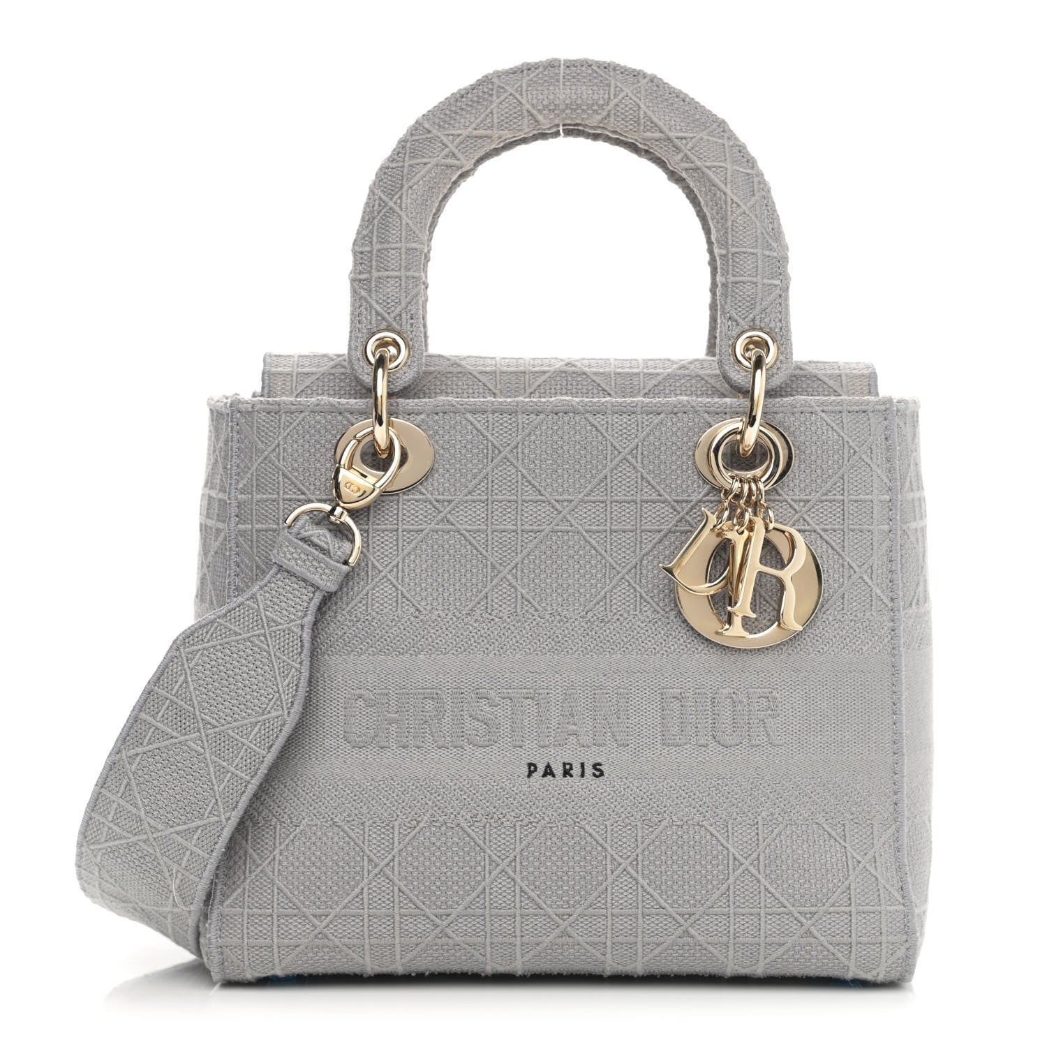 Christian Dior Canvas Embroidered Cannage Medium Lady D-Lite Gray 1 of 11