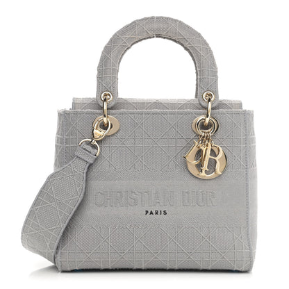Christian Dior Canvas Embroidered Cannage Medium Lady D-Lite Gray 1 of 11