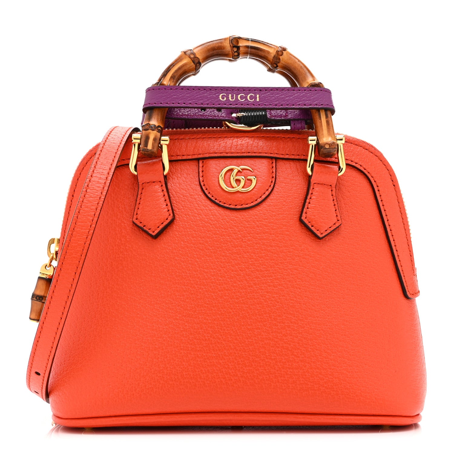 Gucci Textured Dollar Calfskin Mini Diana Dome Tote Bag Deep Orange Spicy Cyclamin 1 of 11