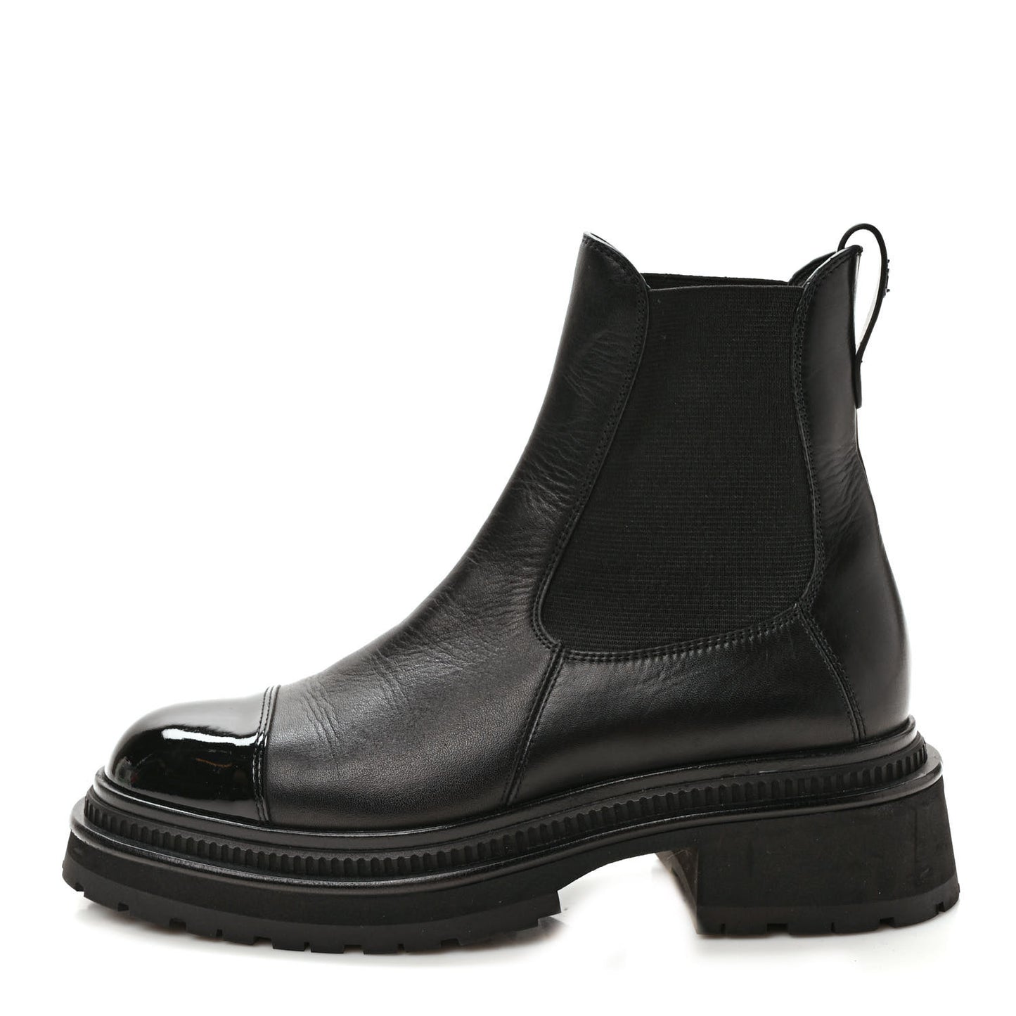 Crumpled Calfskin Patent Cap Toe Short Boots 37 Black