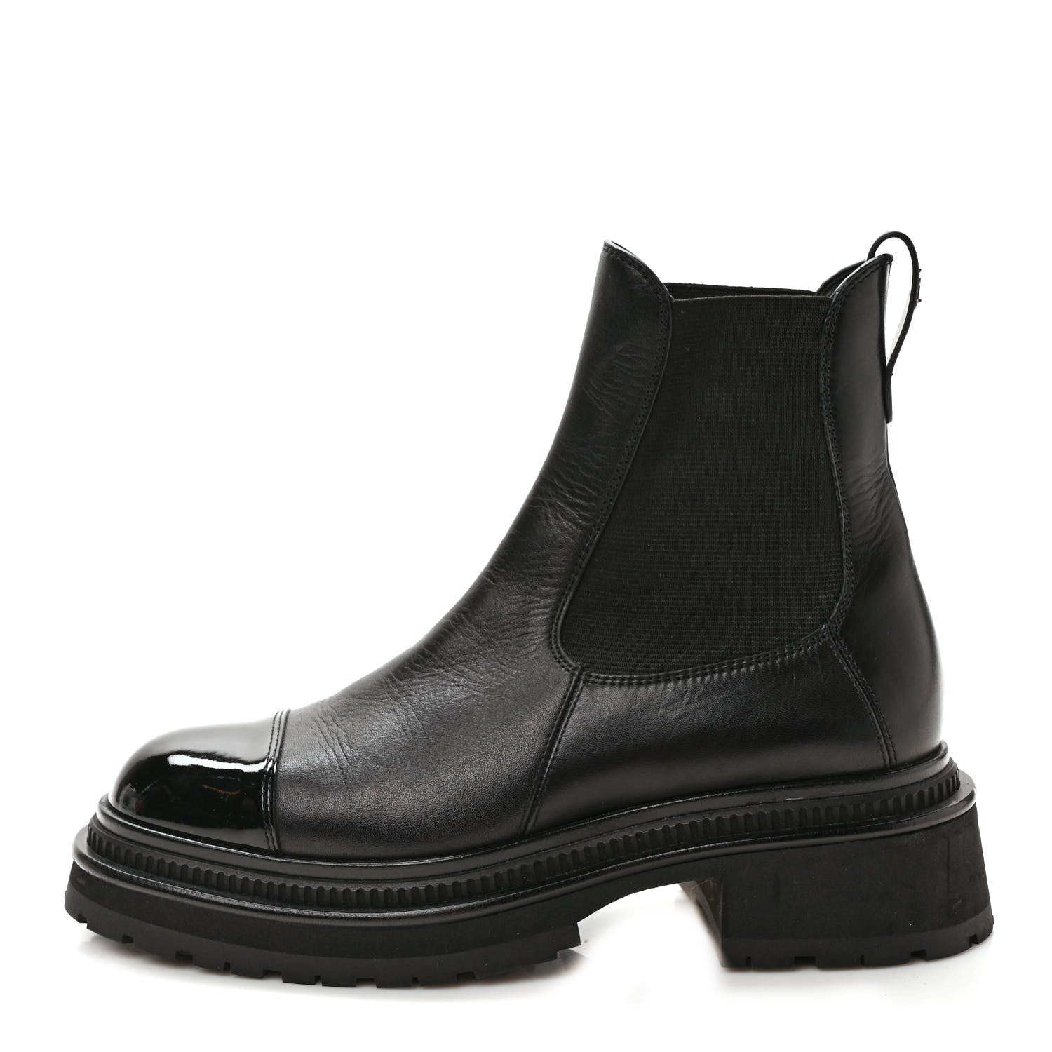 Chanel Crumpled Calfskin Patent Cap Toe Short Boots 37 Black 1 of 8