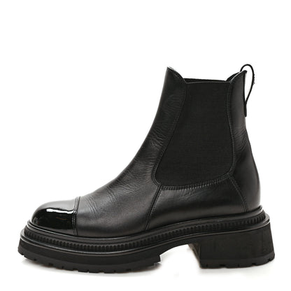 Chanel Crumpled Calfskin Patent Cap Toe Short Boots 37 Black 1 of 8