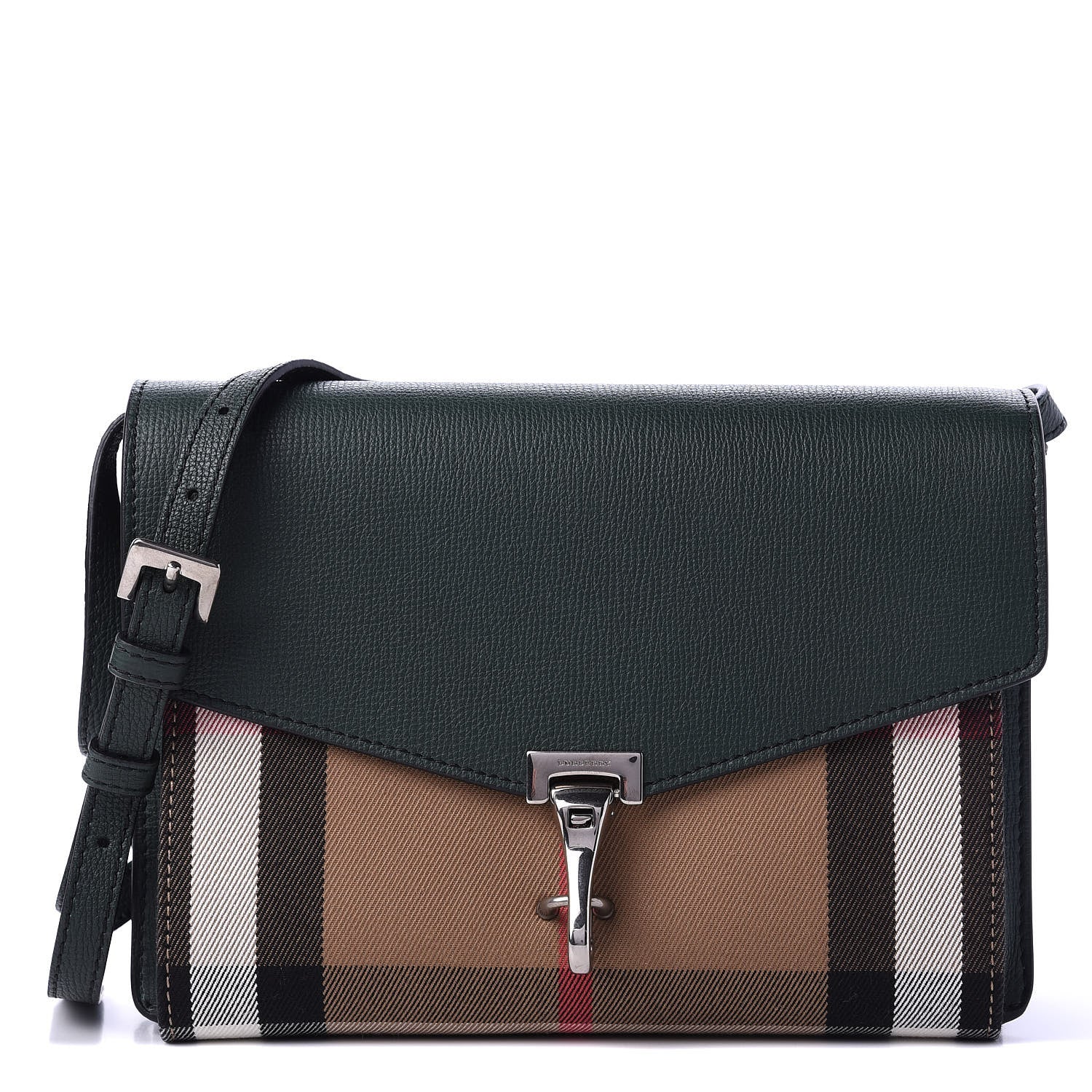 Burberry Derby Calfskin House Check Small Macken Crossbody Bag Dark Bottle Green 1 of 15