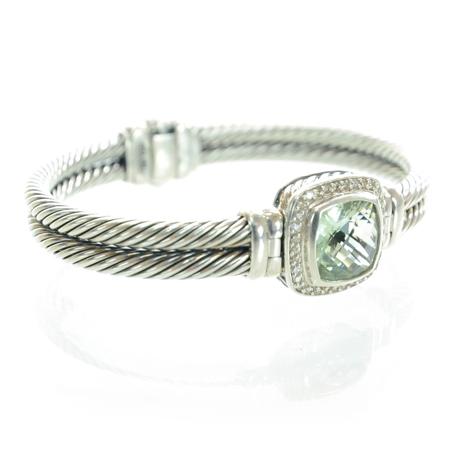 David Yurman Sterling Silver Diamond Prasiolite 10mm Albion Cable Bracelet 1 of 6