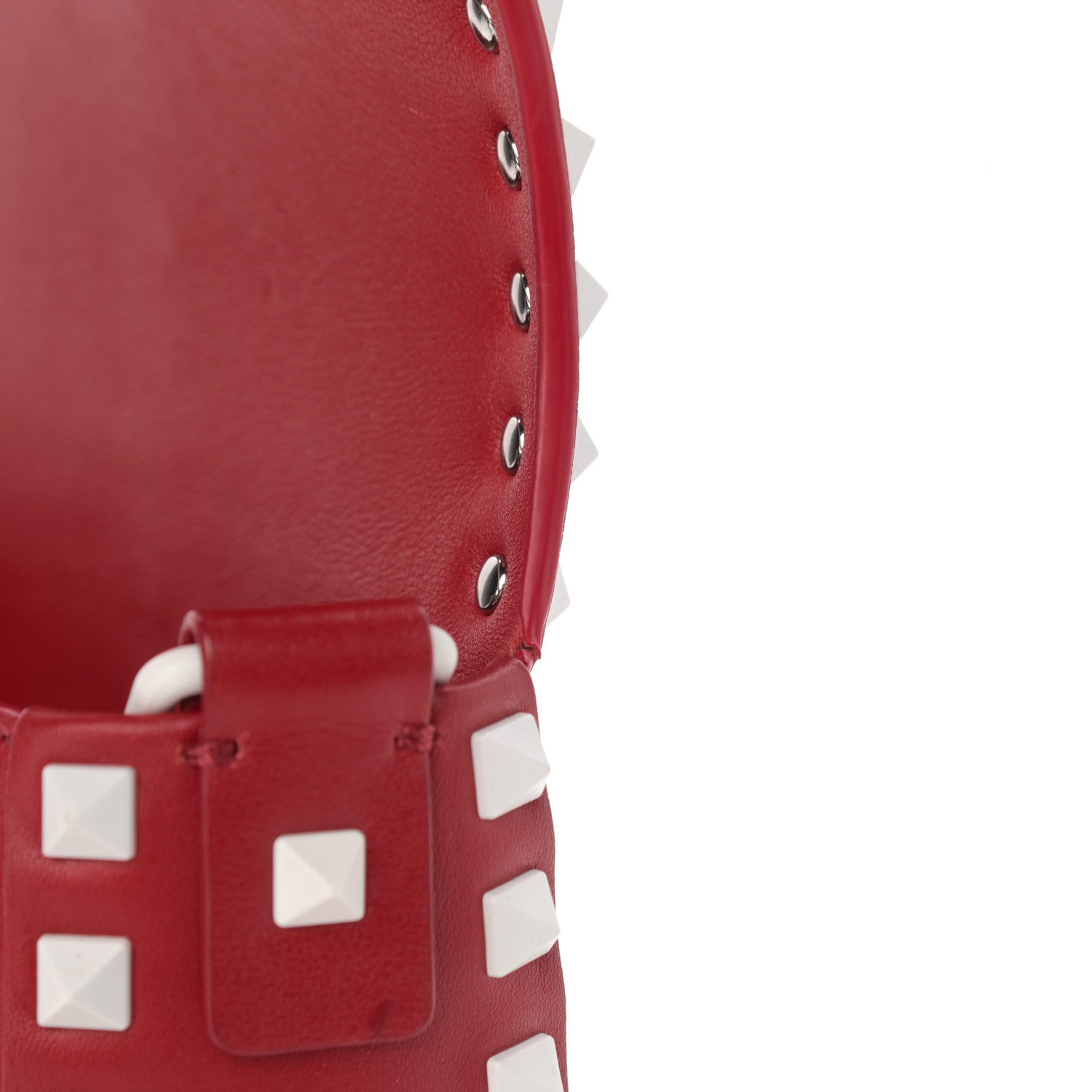 Valentino Garavani Vitello Colorblock Large Free Rockstud Halfmoon Saddle Bag Rosso Valentino White 12 of 13