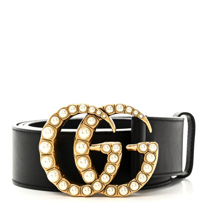 Gucci Moon Calfskin Pearl Double G 40mm Belt 85 34 Black Cream 1 of 5