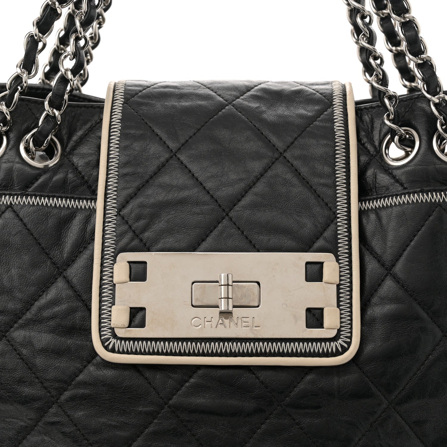 Chanel Glazed Lambskin Quilted Large North South Tote Black 8 of 11