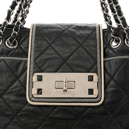 Chanel Glazed Lambskin Quilted Large North South Tote Black 8 of 11