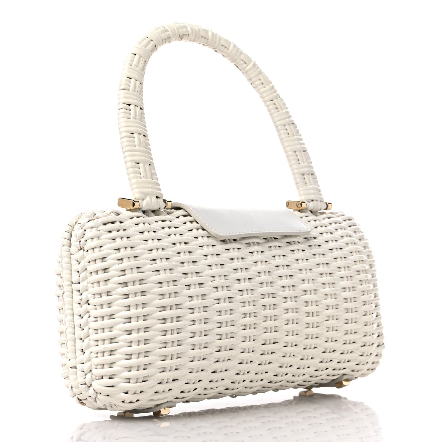 Woven Handle Satchel White