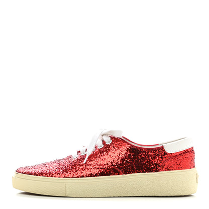 Saint Laurent Calfskin Crystal Glitter Venice Low Top Sneakers 38.5 Red 1 of 9