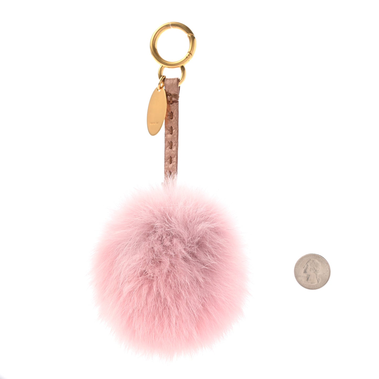 Fox Fur Calfskin Romano Selleria Pom Pom Bag Charm Pink