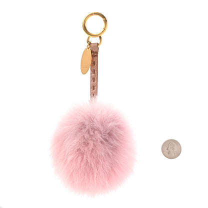 Fendi Fox Fur Calfskin Romano Selleria Pom Pom Bag Charm Pink 2 of 4