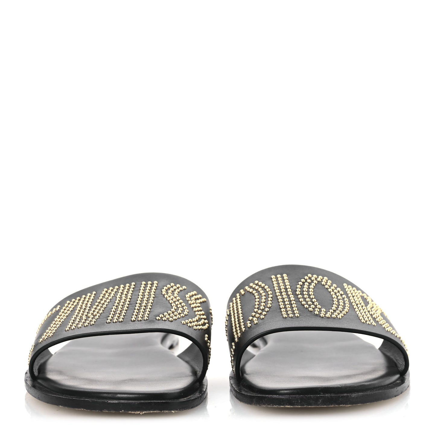 Calfskin Studded Dway Slide Sandals 39.5 Black