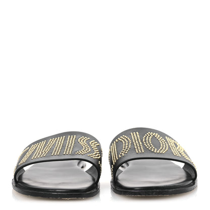 Christian Dior Calfskin Studded Dway Slide Sandals 39.5 Black 3 of 15