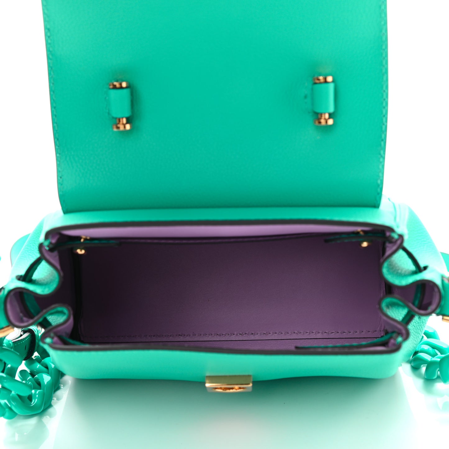Grained Calfskin Small La Medusa Top Handle Bag Turquoise