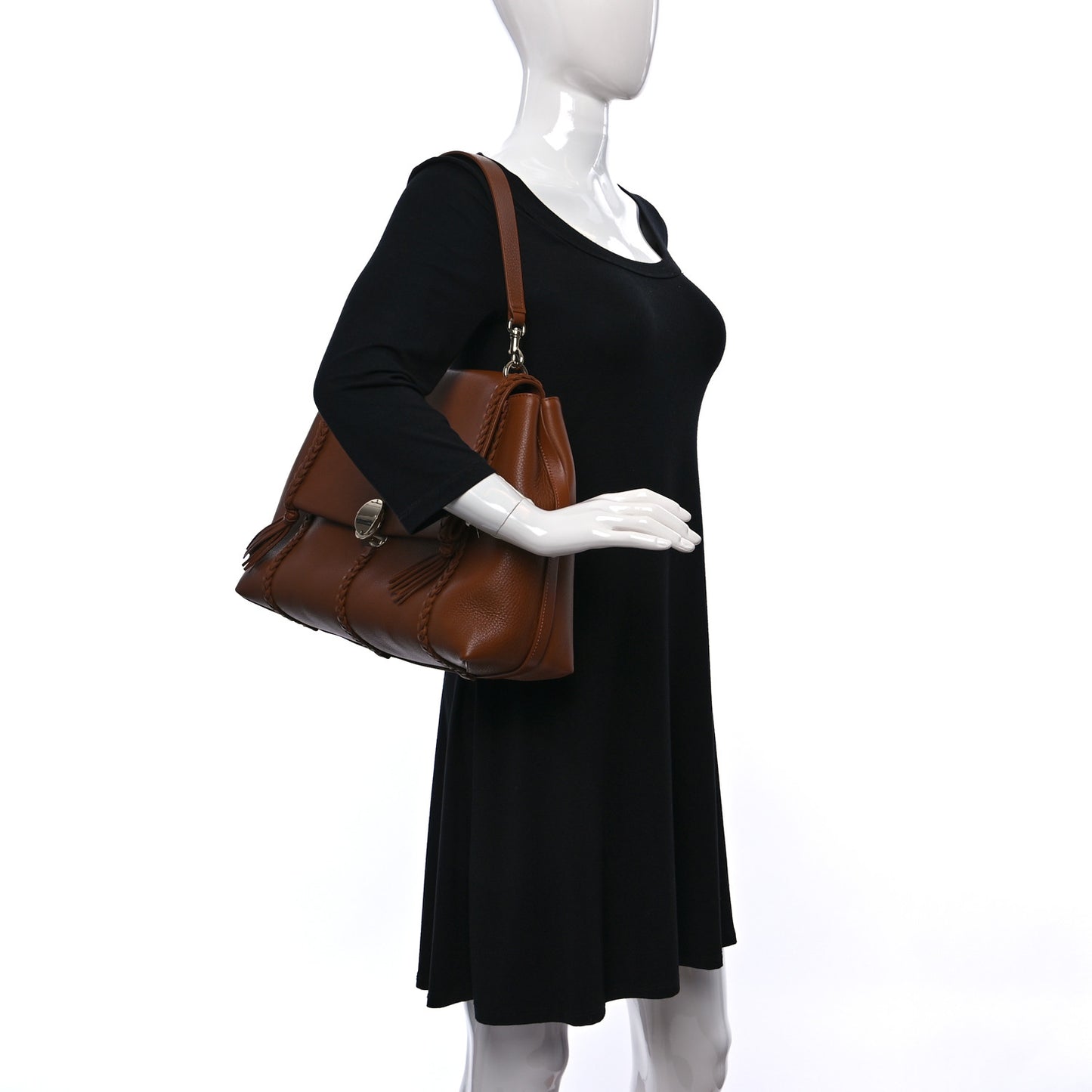 Grained Calfskin Medium Penelope Shoulder Bag Caramel