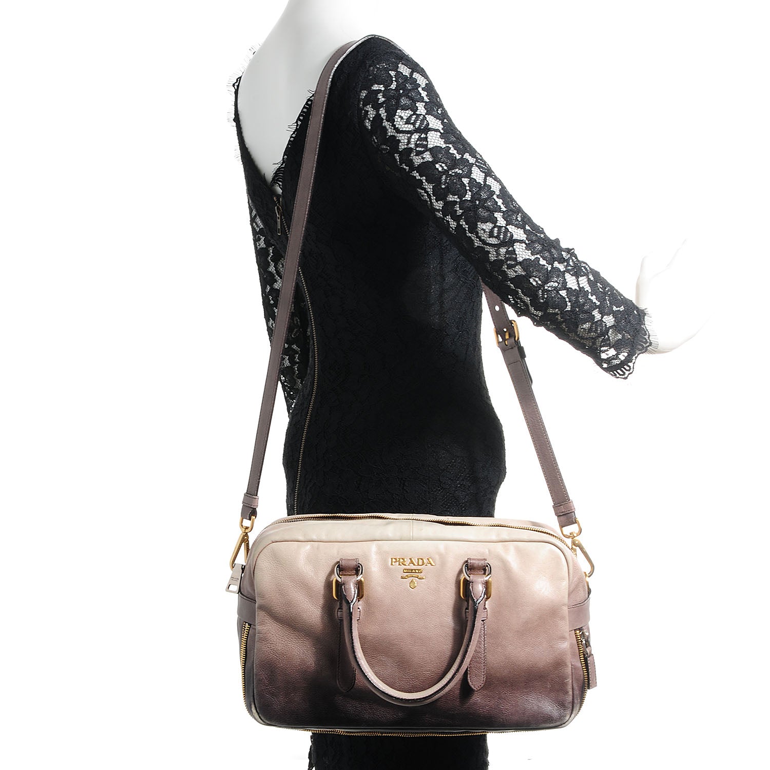 Prada Glace Calf Zippers Bauletto Ardesia Talco 2 of 13