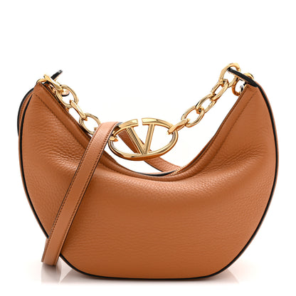 Valentino Garavani Grainy Calfskin Small Vlogo Moon Hobo Bag Saddle Brown 1 of 9