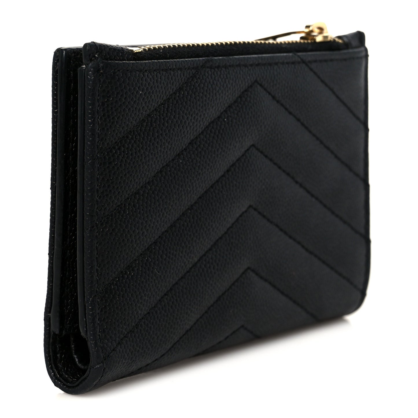 Grain De Poudre Matelasse Chevron Monogram Zipped Two-Part Wallet Black