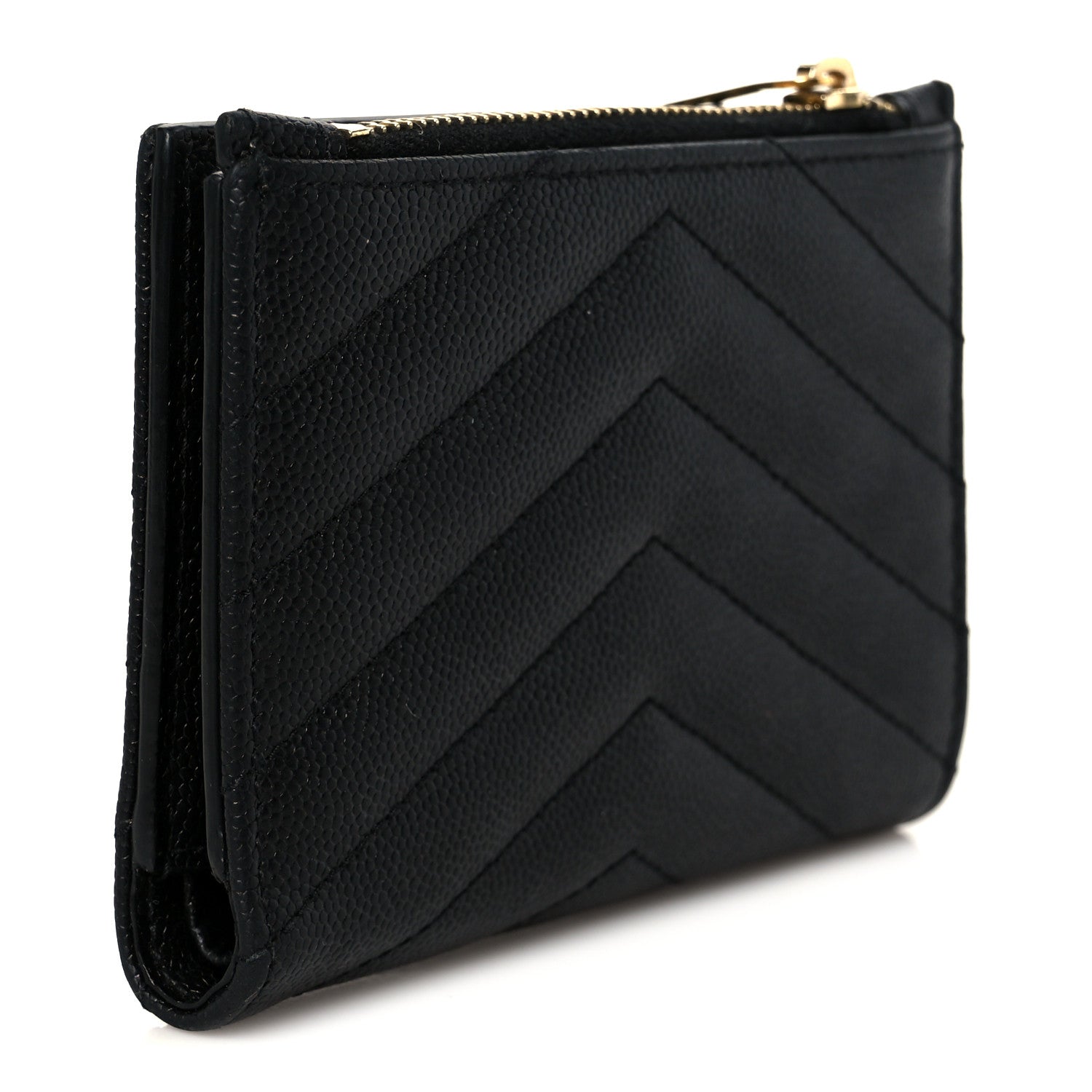 Saint Laurent Grain De Poudre Matelasse Chevron Monogram Zipped Two-Part Wallet Black 3 of 9