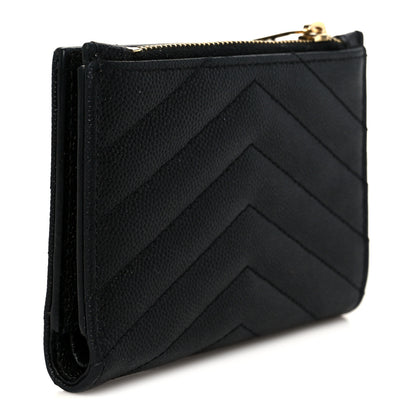 Saint Laurent Grain De Poudre Matelasse Chevron Monogram Zipped Two-Part Wallet Black 3 of 9