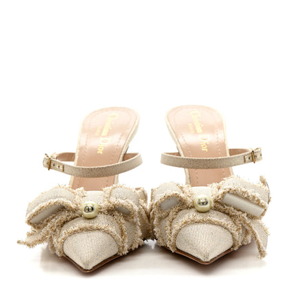 Christian Dior Laminated Grosgrain Pearl Fringe Adiorable Mule 37 Shiny Gold 3 of 12