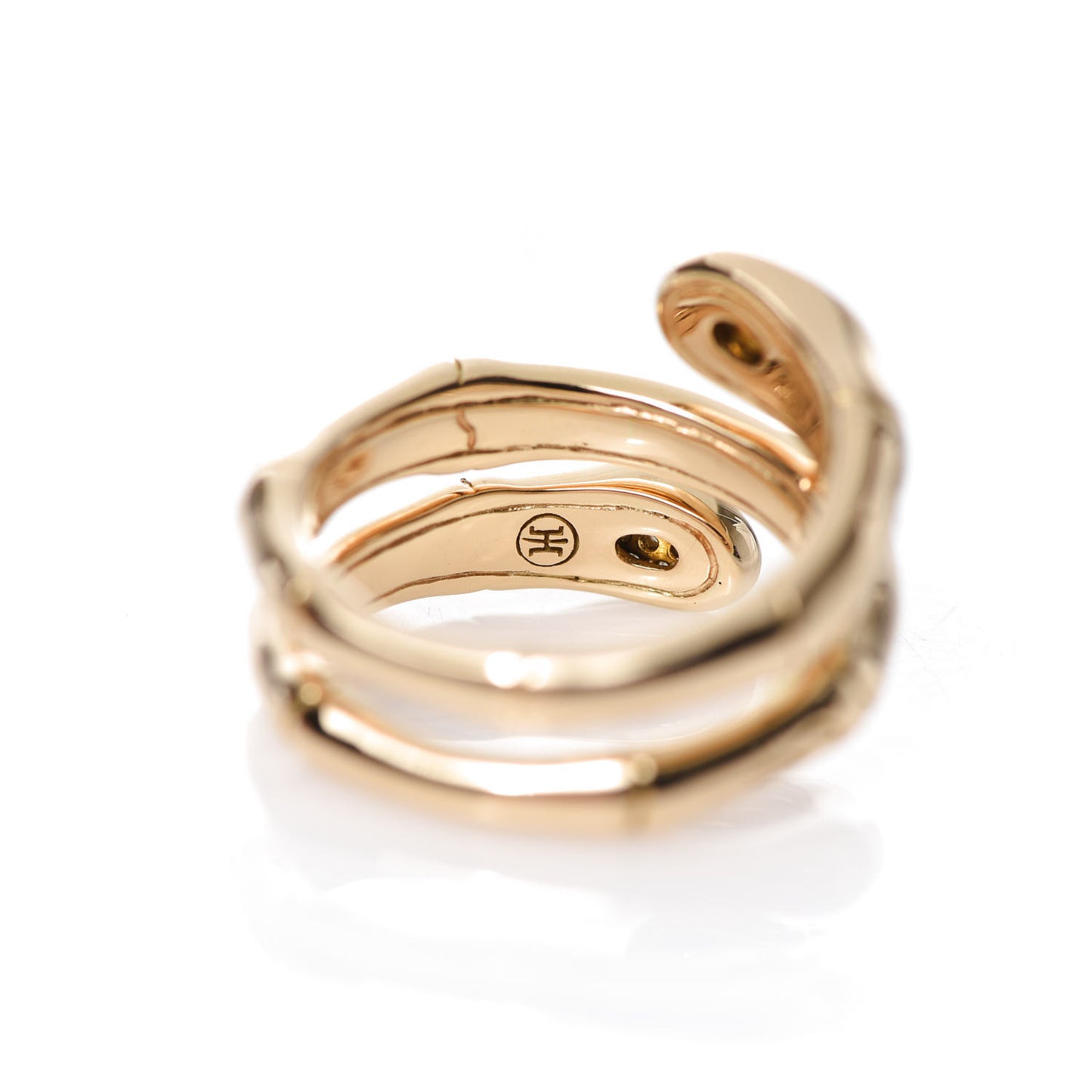 18K Yellow Gold Diamond Bamboo Double Coil Ring 54 7